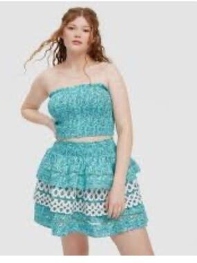 Roller Rabbit Turquoise Smocked Tube Top & Tiered Lace-Trim Skirt